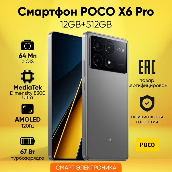 Смартфон Xiaomi POCO X6 Pro 12/512 ГБ RU, серый