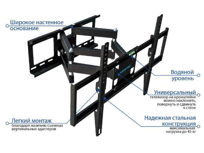Кронштейн наклонно-поворотный усиленный 32"-65" Grey Titan