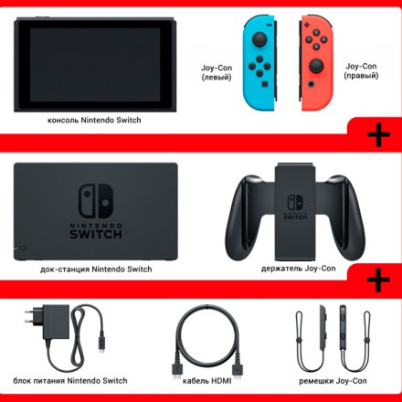 Игровая приставка Nintendo Switch 32 ГБ, неоновый синий/неоновый красный