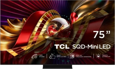 75" Телевизор TCL 75C8L, 4K Ultra HD, Mini LED, 144 Гц, Google TV, черный