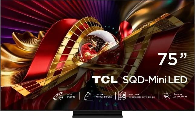 75" Телевизор TCL 75C8L, 4K Ultra HD, Mini LED, 144 Гц, Google TV, черный