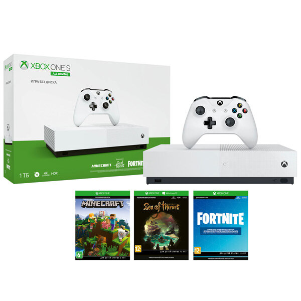 Игровая консоль Xbox One Microsoft S 1TB All Digital+SeaOfThieves+Minecraft+Fortnite