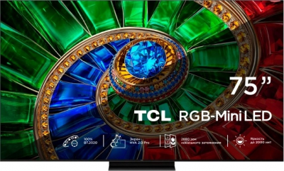 75" Телевизор TCL 75RM7L 2026, 4K Ultra HD, RGB-Mini LED, 144 Гц, Google TV, черный
